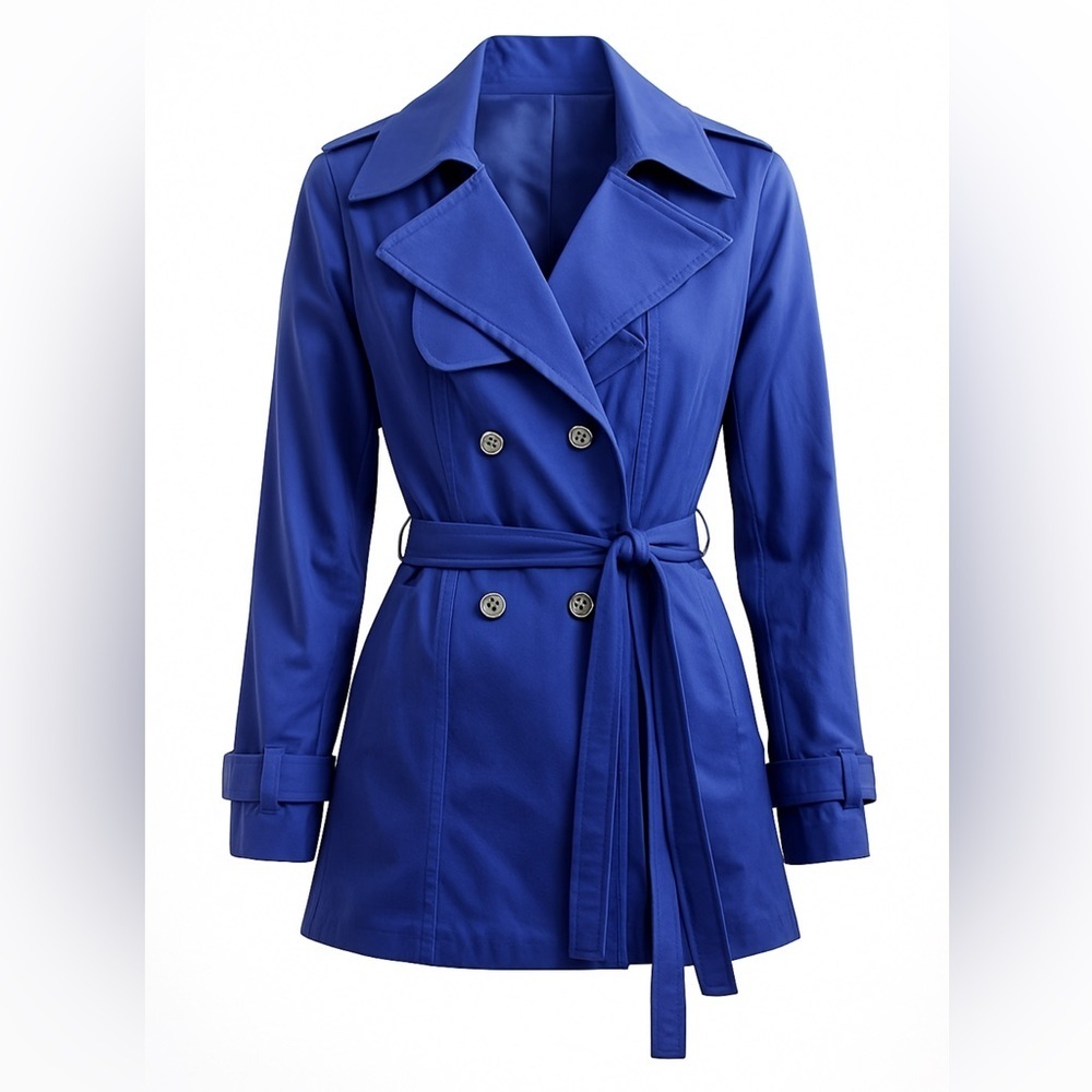 Express Women's Blue Double-Breasted Trench Coat Size SP - Picture 1 of 12